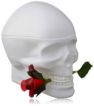 Ed Hardy SKULL & ROSE FLOWER CUSTOM リング Skull & Rose Flower Embossed Lozenge Biker Ring - Silver