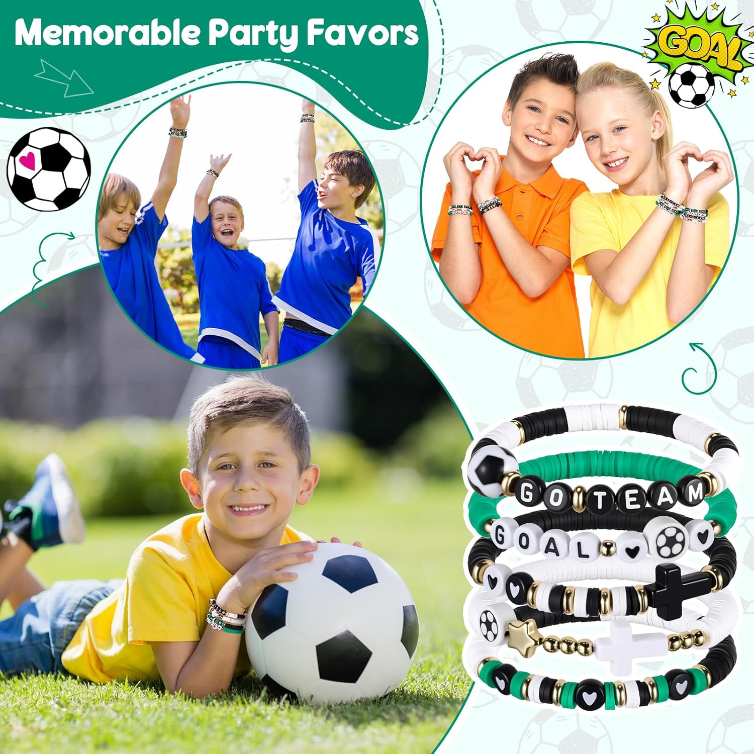 Landical 30 Pcs Soccer Charm Bracelet Stackable Sports Wristbands for Teen Adult Mom Dad Beads Stretch Friendship Bracelets for Sport Events for Team Fans Halloween Non Candy Treat Christmas Gifts - Image 6
