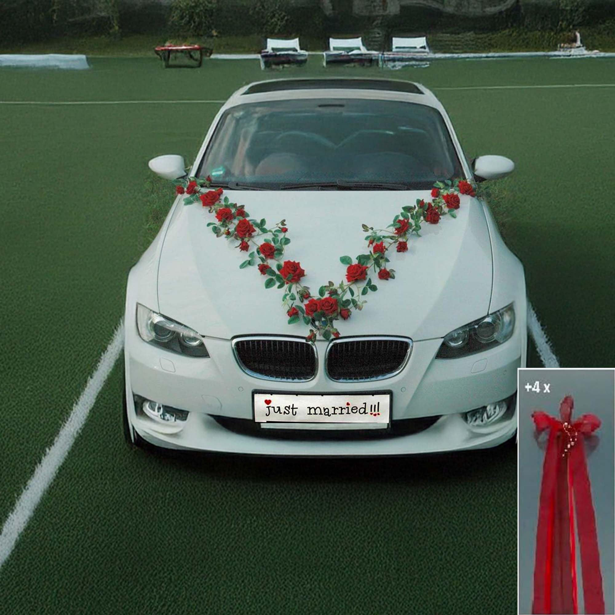 Autoschmuck Guirlande de roses pour voiture, Décoration de mariage