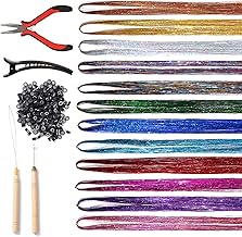 Capillaire 47 Pouces 12 Couleurs Capillaire Brillant avec Pinces 2 Broches 200 Boutons en Silicone Capillaire Brillant pour Les fêtes d'halloween Cosplay