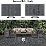 OLANLY Rug extérieur étanche 8x10 ft, Rug extérieur en plastique réversible, motif géométrique Grande zone extérieure Rug de pont pour RV, Patio, Cour arrière, Pique-nique, Plage & Camping noir et gris