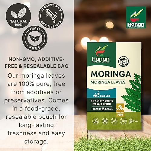 Miniatura 6 de Hanan Moringa - Bolsas de té - Impulso de energía e inmunidad, superalimento a base de hierbas, sin cafeína, ecológico paquete resellable de 25