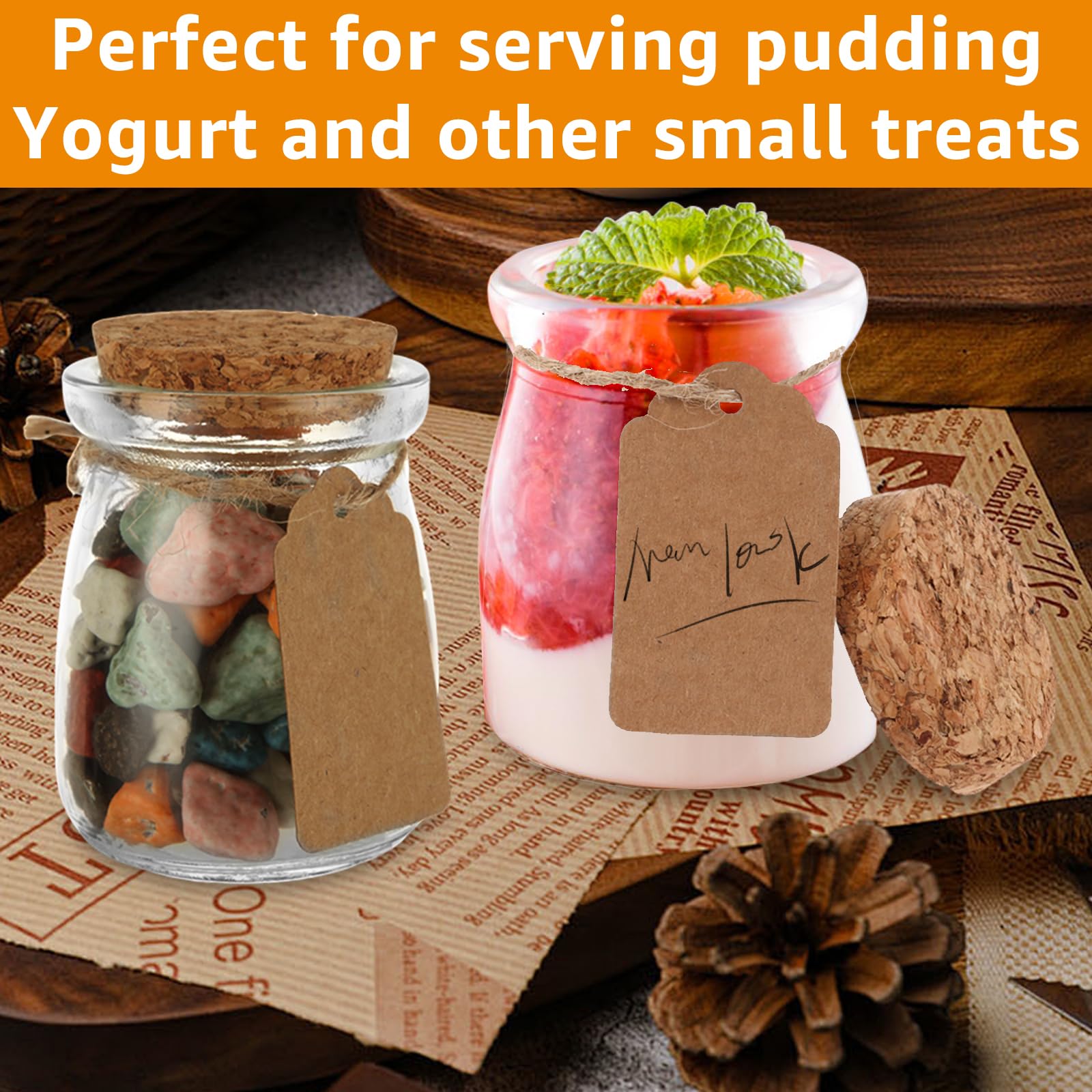 APACALI 40 Stück Kleine Gläser mit Korken, 100ml Dessertgläser, Joghurtgläser mit deckel, Joghurt-Gläser, Weckgläser Glas Einweckgläser Tulpenglas für Marmeladen, Gelees, Honig, Desserts