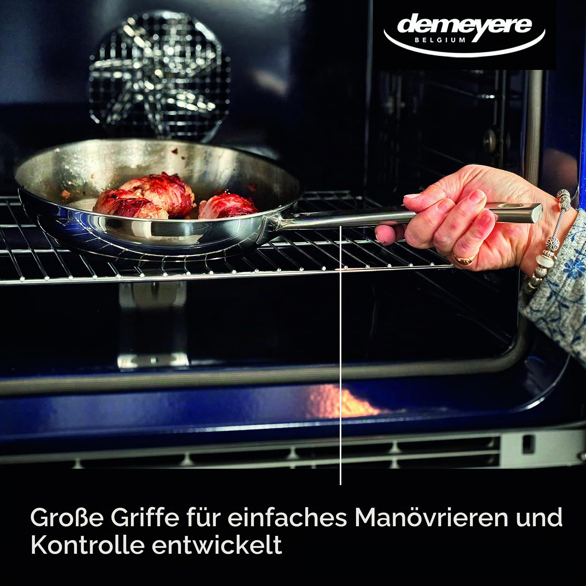 demeyere Classico 3 Hochwertige Bratpfanne fuer Induktion und alle anderen Herdarten, Induktionpfanne aus Edelstahl mit Aluminiumkern, 10 Jahre Qualitaets-Garantie, 28 cm gross