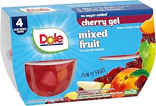 Dole Fruit Bowls Mixed Fruit in Sugar Free Cherry Flavored Gel Snacks, Pineapple, Peaches, Pears, 4.3oz 4 Total Cups, Gluten & Dairy Free, Bulk Lunch Snacks for Kids & Adults
