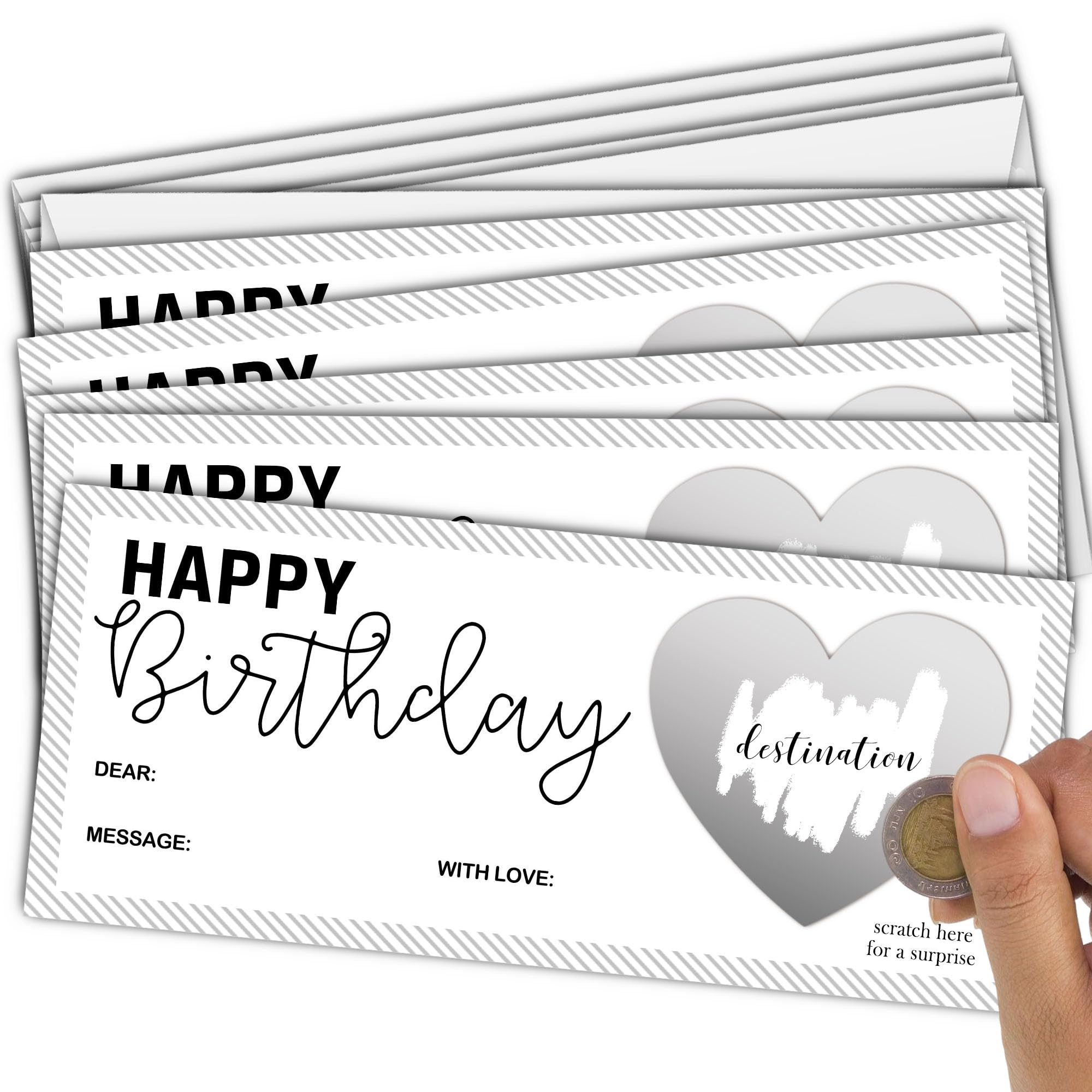 Eronm 5 Set Birthday Ticket Surprise Scratch Card, Surprise DIY Travel Ticket, 3 x 8 Inches Scratch off Cards, Surprise Reveal Card Gift for Holiday