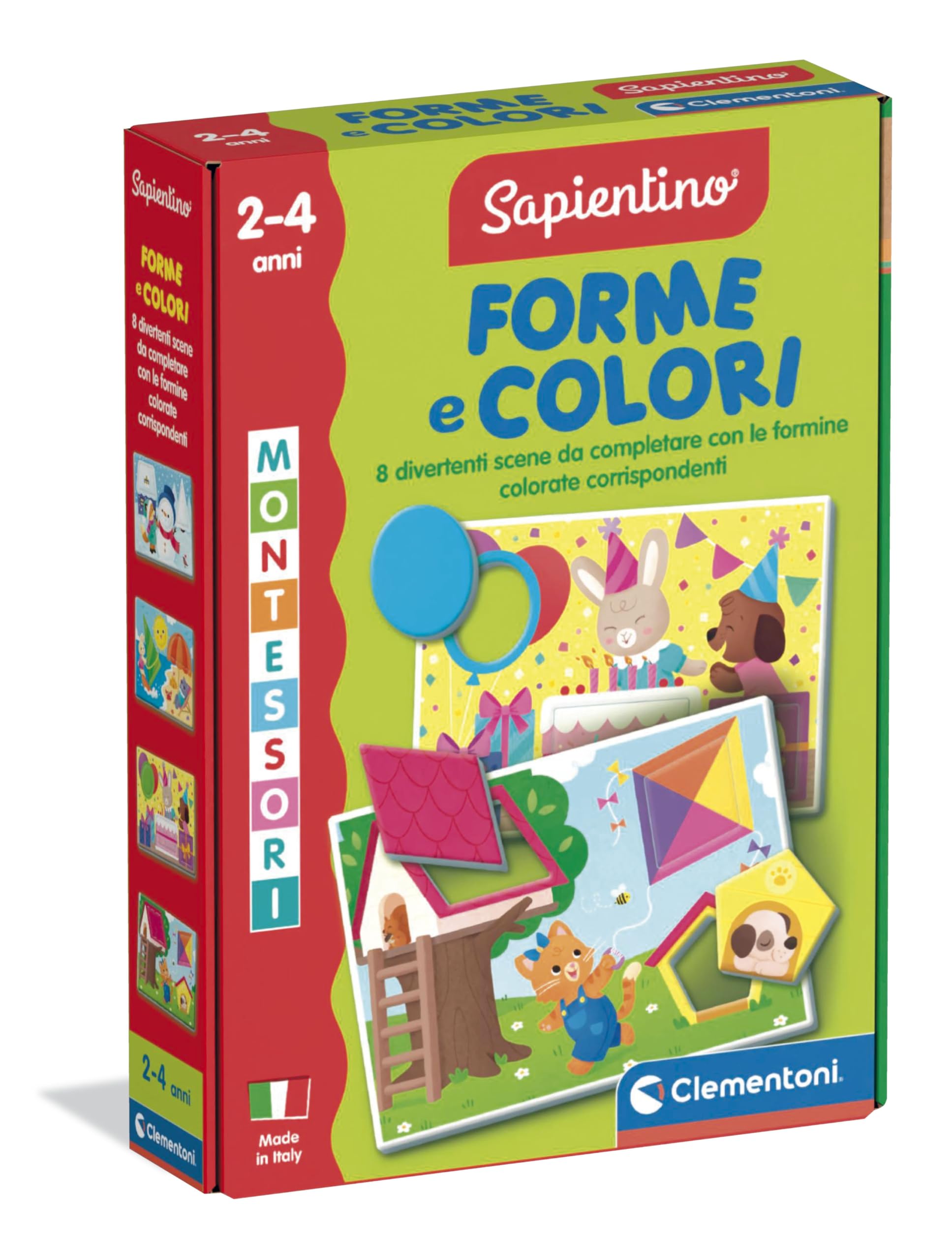 Clementoni Sapientino Montessori - Forme e Colori, Gioco Educativo Bambini 2-4 Anni, 8 Puzzle a Incastro, Metodo Montessoriano per Imparare Forme e Colori, Made in Italy, Lingua Italiana, 16847