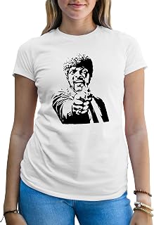 Samuel L Jackson Stencil Art Maglietta Bianca Donna Size S