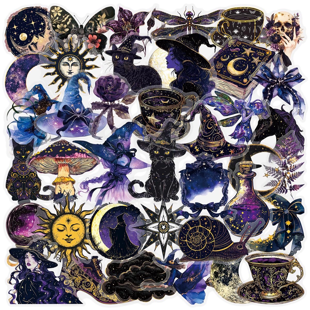 50 Pcs Dark Magic Witch Stickers Aesthetic Transparent Sticker (Magic)