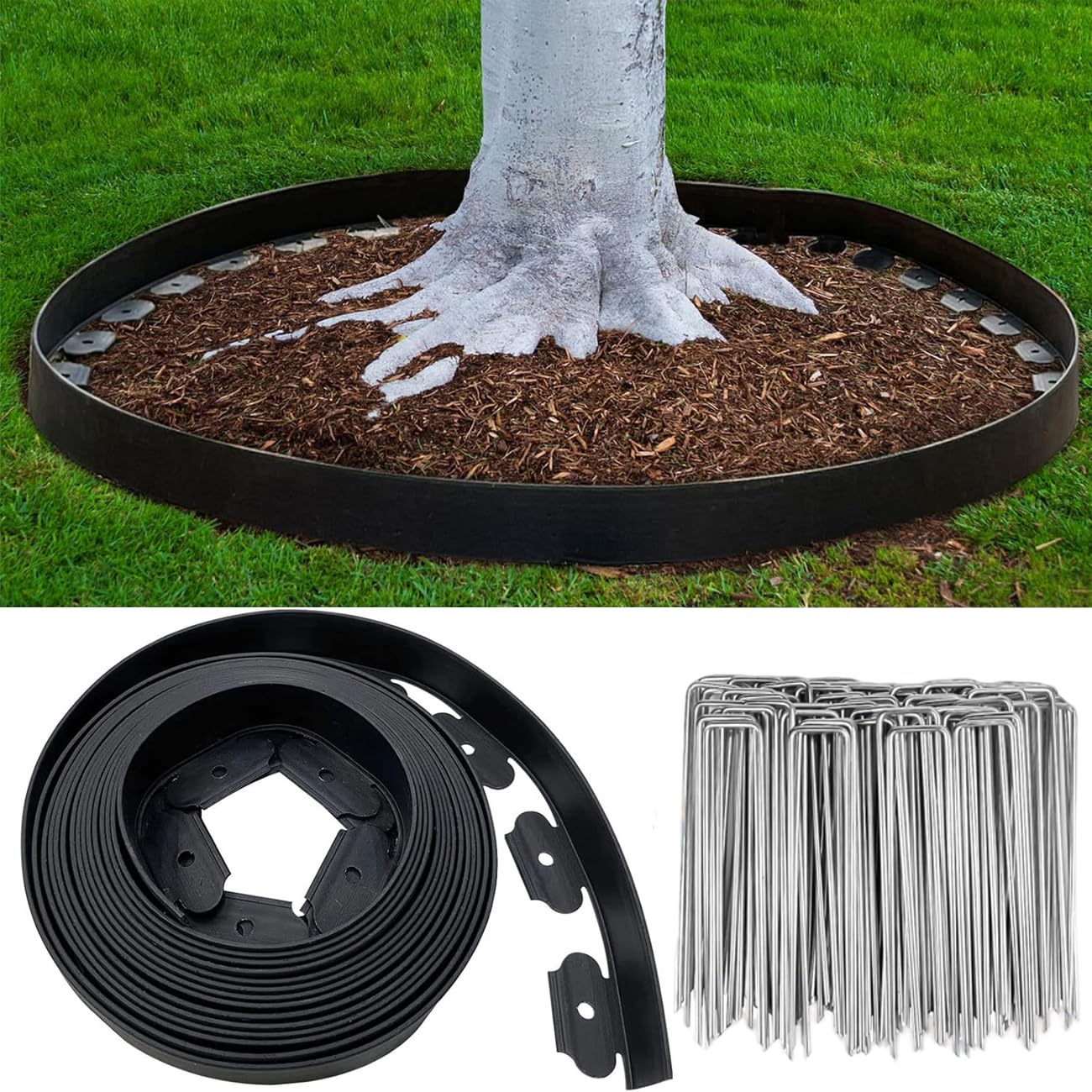 20M Garden Edging Borders, 3IN Tall Plastic Lawn Edging, Flexible Landscape Edging Kit with 100pcs Metal Stakes, Garden Fence Border for Yard, Flowerbeds, Pathway, Grass, gravel