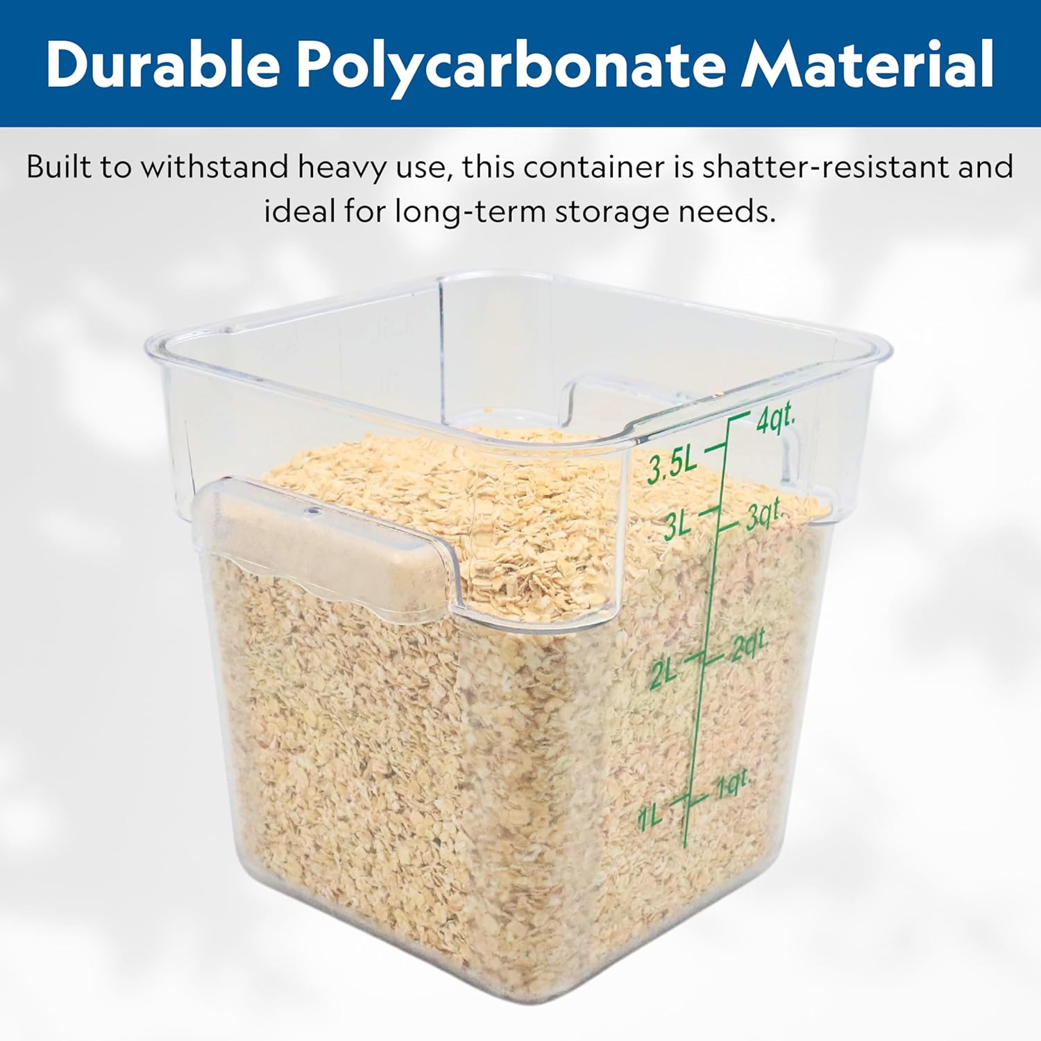 FSE Square Food Container, 4 Quart, Polycarbonate, Reusable, Clear, NSF, (LID SOLD SEPARATELY)