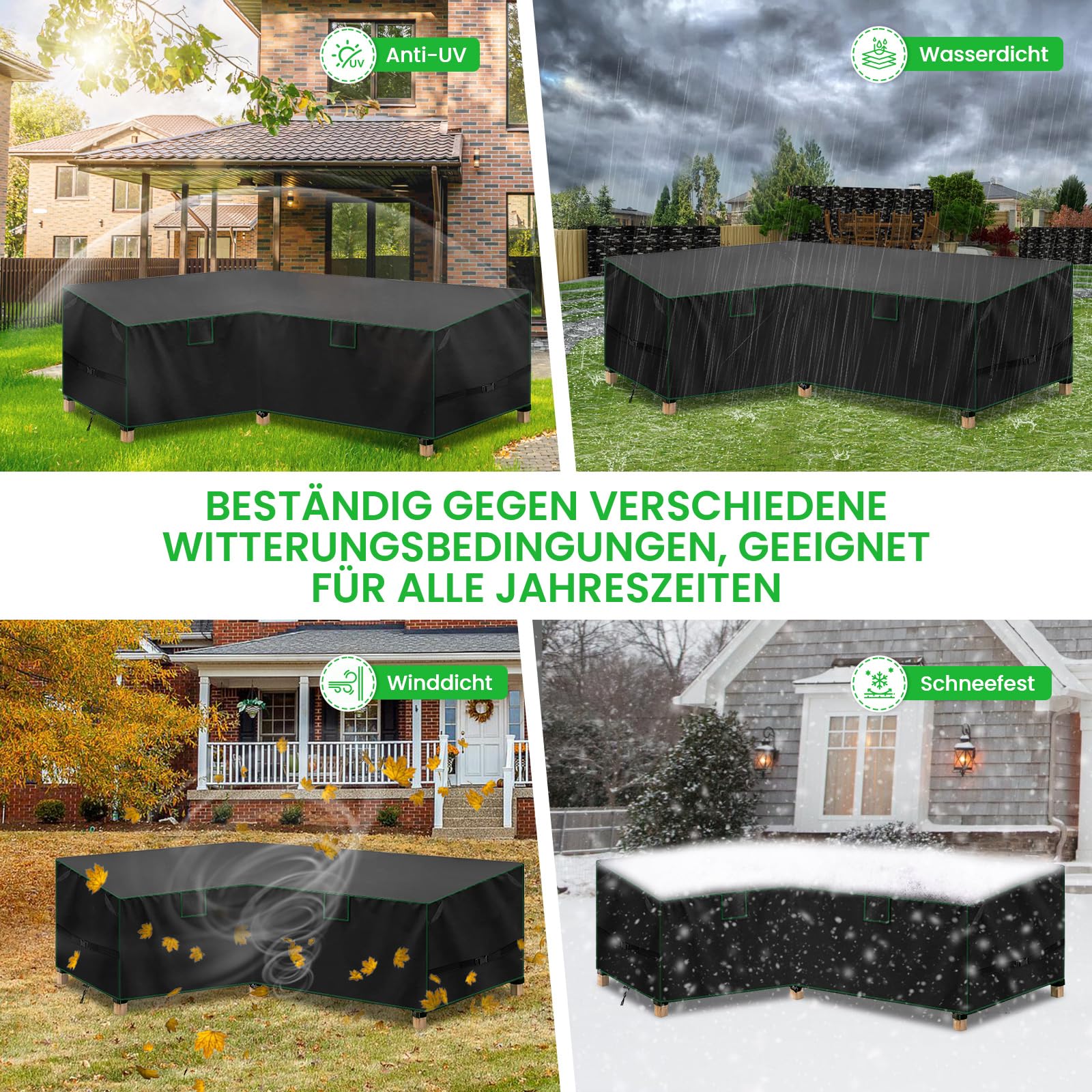 Pokrowiec na meble ogrodowe w kształcie litery L, pokrowiec na meble wypoczynkowe Oxford 600D, odporny na warunki atmosferyczne, wiatroszczelny, UV, pokrowiec ochronny na sofę narożną, meble