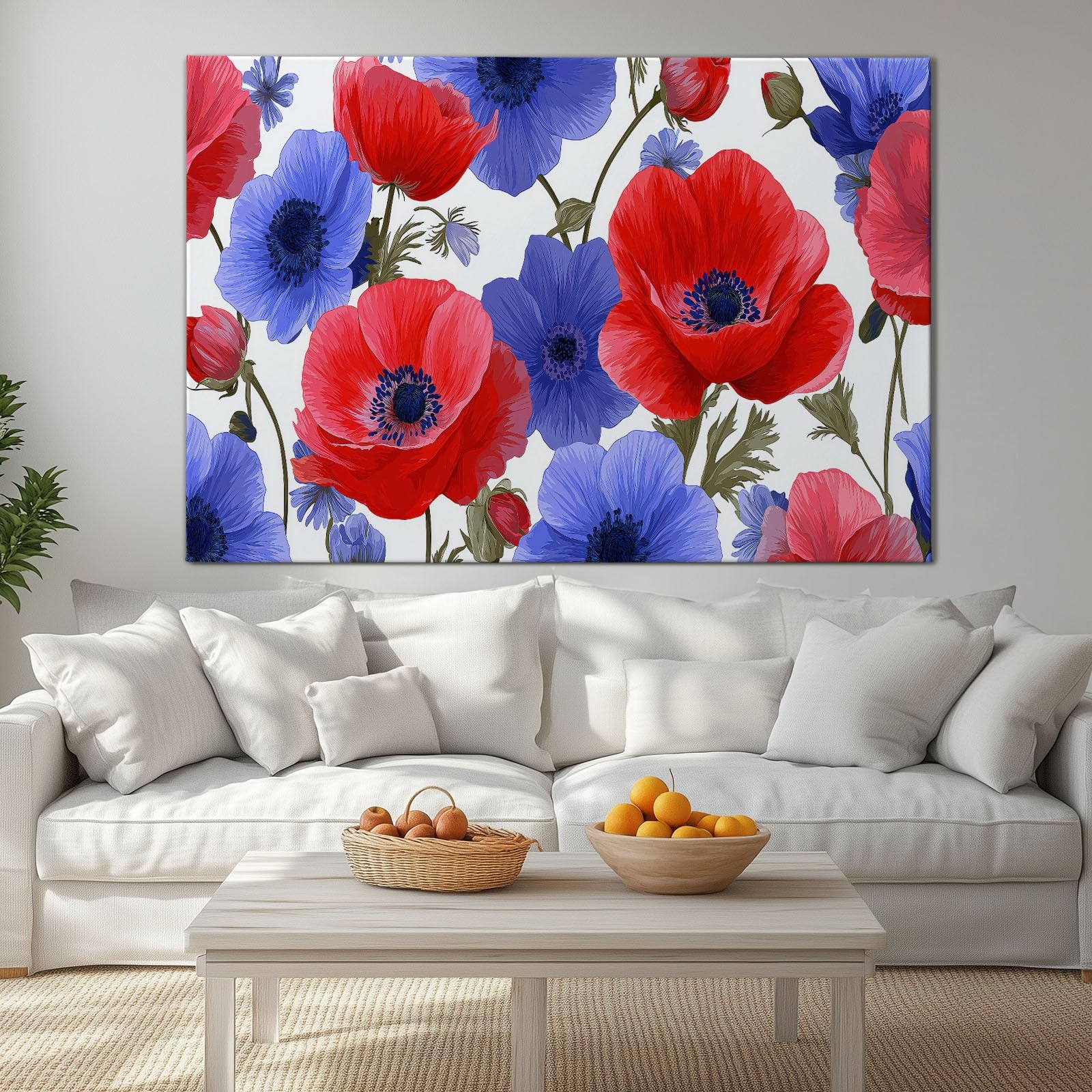 Genérico Lienzo Decorativo con Marco Madera Anémona Una Planta Flor 120x80cm Laminas Cuadro para Pared, Decoracion Habitacion y Salon Dormitorios, Cuadros para Hogar