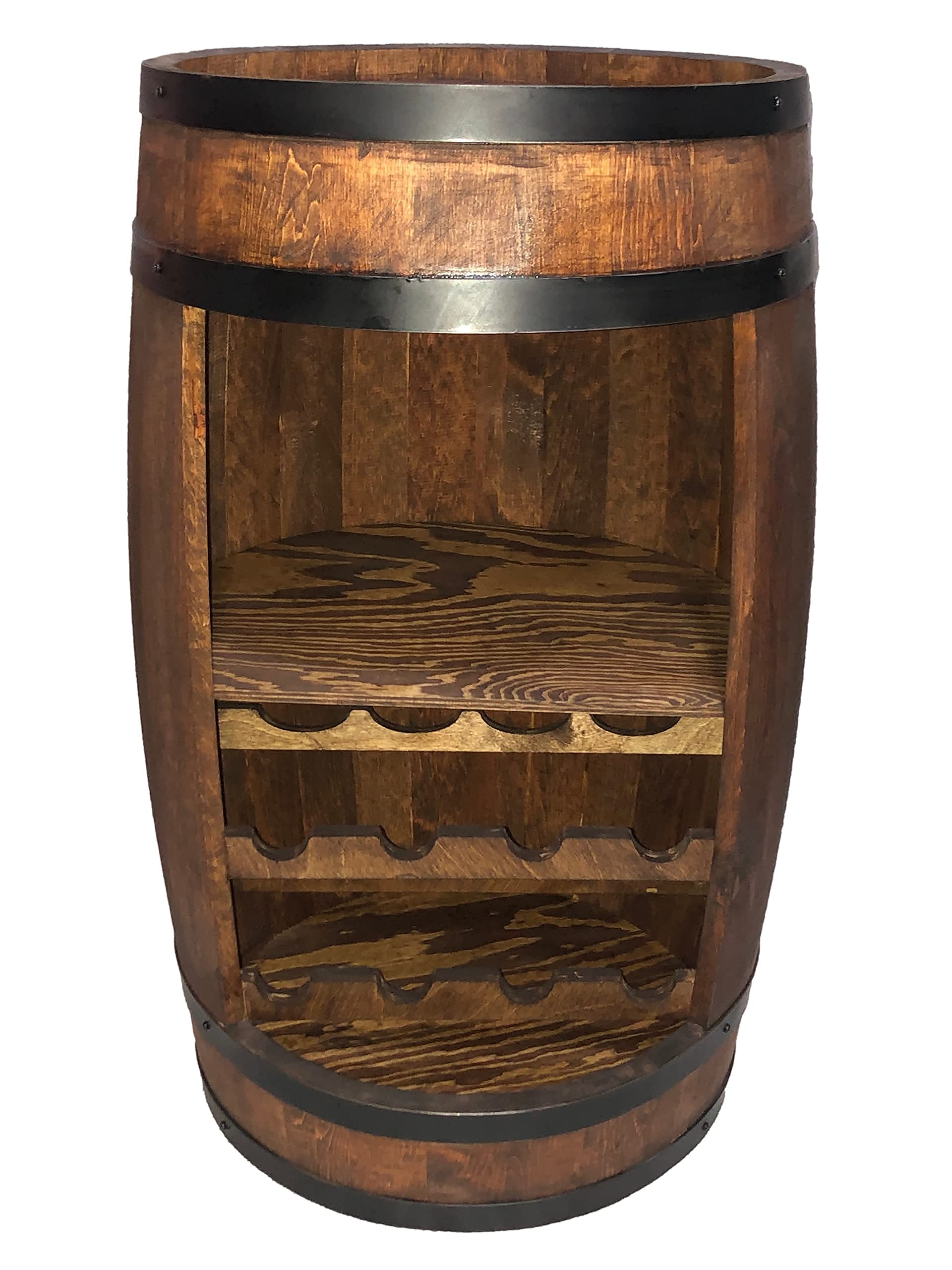 weeco Holzfass Fassbar mit Fachböden und 2 Weinregalen - Getränkeschrank Wine Rack Holzregal 82cm. Deko Zimmer. Aufbewahrungsschrank für Wein Whisky Bier Flaschen Fass Hausbar Weinflaschen
