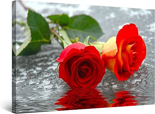 Startonight Lienzo decorativo para pared, diseño de rosas en el agua, flores rojas grandes para sala de estar, enmarcado, 32 x 48 pulgadas