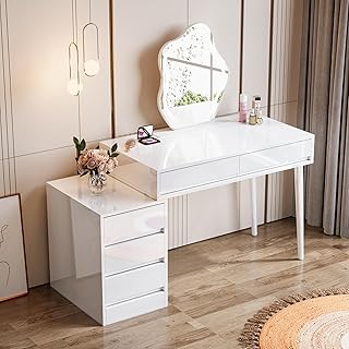 Tribesigns White Desk with 5 Drawers, Modern Home Office Desk with Stora...