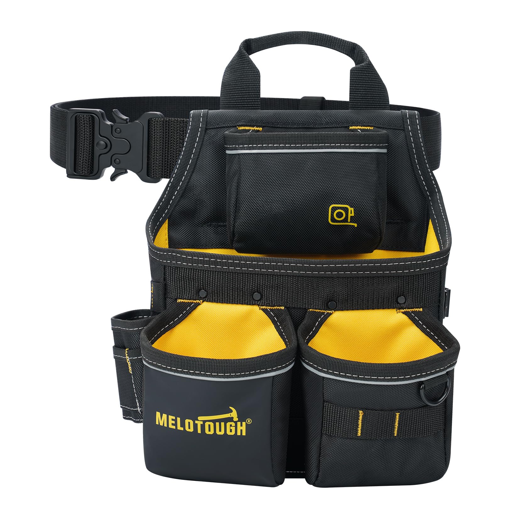 MELOTOUGH Tool Pouch with Belt,13 Pockets Small Utility Tool Pouch Designed for Carpenter,Construction,Maintenance Worker Adjustable 2-Inch Belt,Yellow