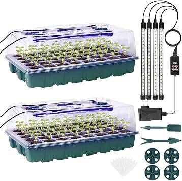 Sondiko Seed Starter Tray with Grow Light, Intelligent Display Digital Controller, 80 Cells Seed Starter Kit with Humidity Dome, Adjustable Brightness Indoor Plants Germination Kit2 Pack
