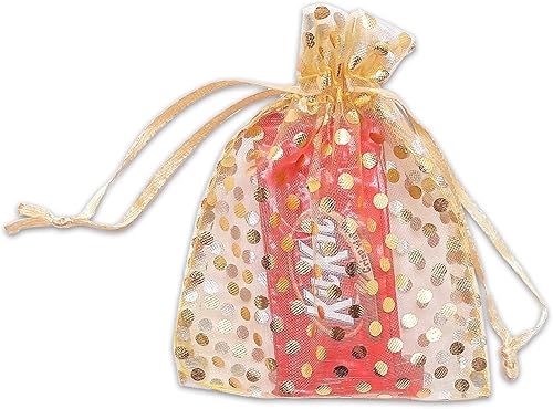 Miniatura 9 de The Display Guys - Paquete de 100 bolsas de regalo de organza transparente de 4 x 6 pulgadas con cordón (mediano), lunares (oronegro) - para