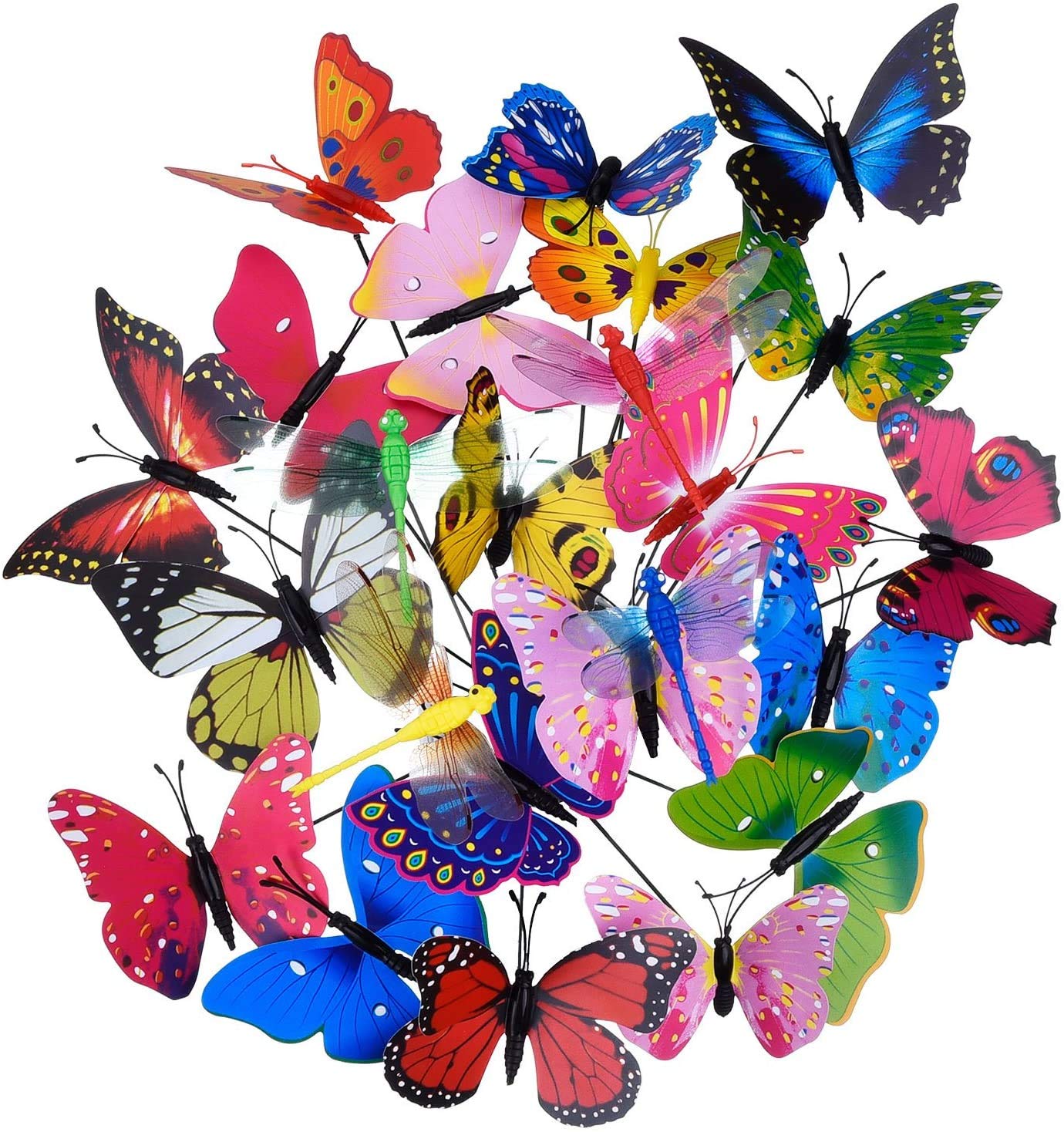 Excefore 26 Pieces Colorful Garden Butterflies Dragonflies Patio Ornaments on Sticks Outdoor Yard Garden Decor Colorful Garden Butterflies On Sticks Butterfly Stakes Decorations Ornaments Plant