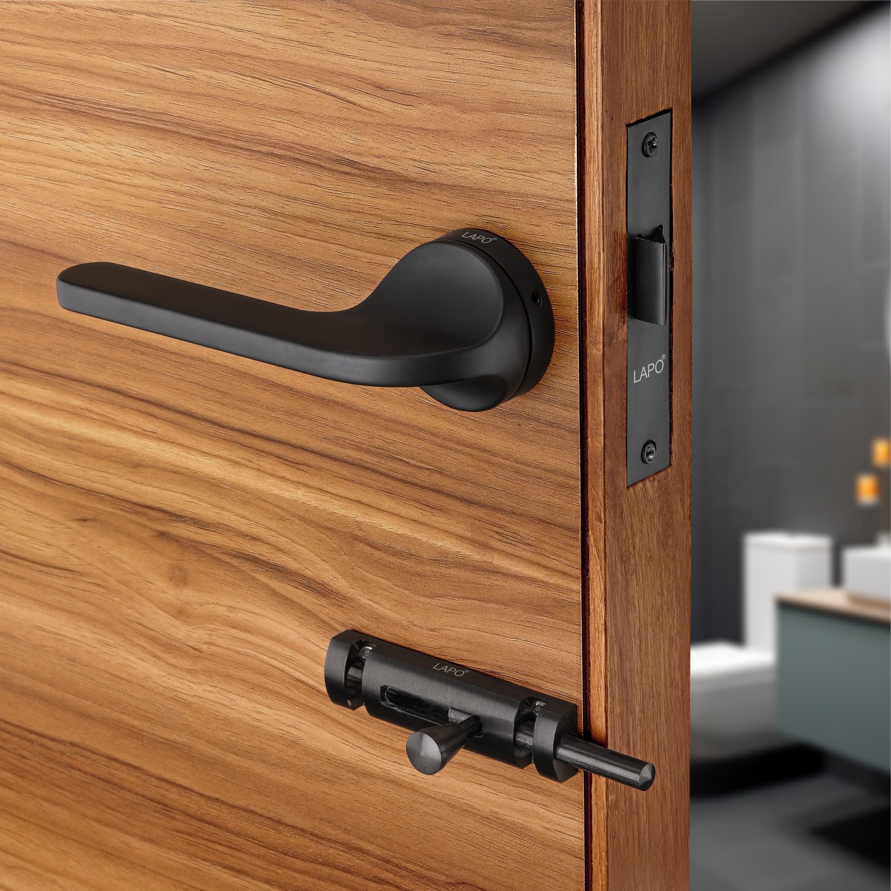 LAPO Luxury Door Locks for Bathroom Door Lock, Balcony Mortise Keyless Pull Handle Set with Brass Baby Latch for Home, Office, Hotel - Bathroom Accessories | Black Finish | 3 Years Warranty Ro-127 (B09C6F1TFJ) Amazon Price History, Amazon Price Tracker