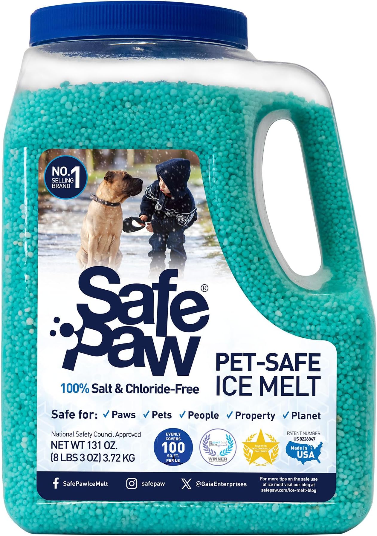 Safe Paw Pet-Safe Snow and Ice Melt, Salt- and Chloride-Free Melter, 8 lbs - Outdoor Winter Melting Deicer for Driveway, Concrete, Sidewalk, Metal, Wood Deck, and Brick Surfaces