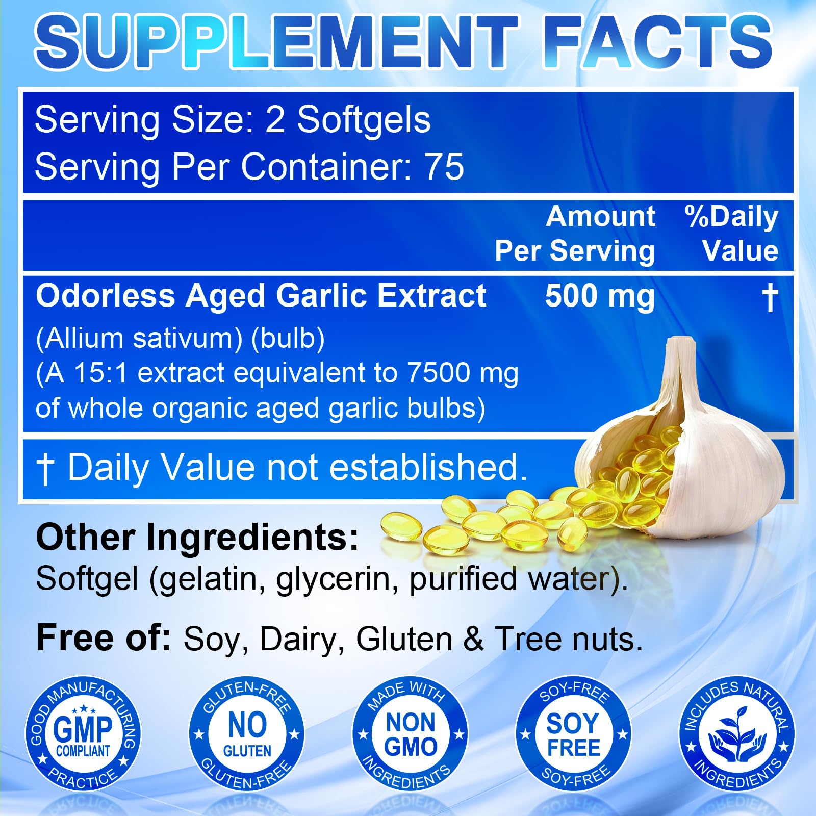 Aged Garlic Extract – Odorless Organic Garlic Supplement - 150 Softgels — Amazon image 2