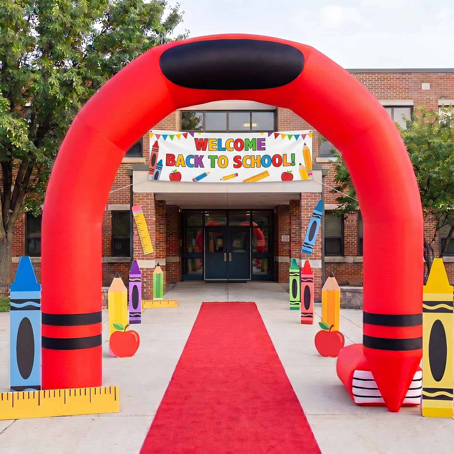 10ft Crayon Inflatable Arch Back to School Decorations, Large First Day of School Entrance Blow up Archway with LED Lights for Classroom Yard Welcome Back Party Decor Photo Backdrop(Red)