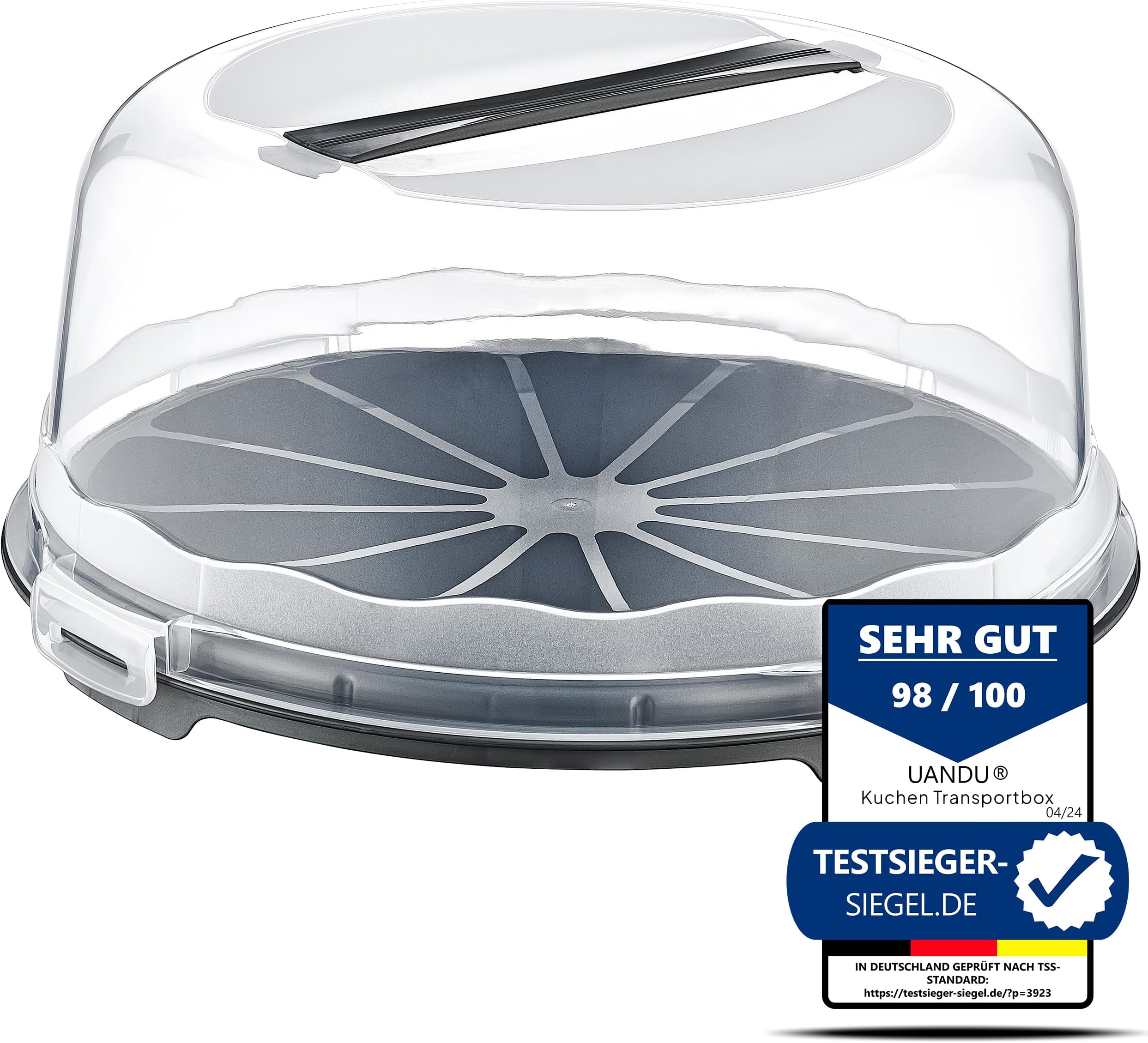 Stimo Kuchen Transportbox 2er Set - Graue Deckelbehälter Mit Griff Für Kuchen & Gebäck