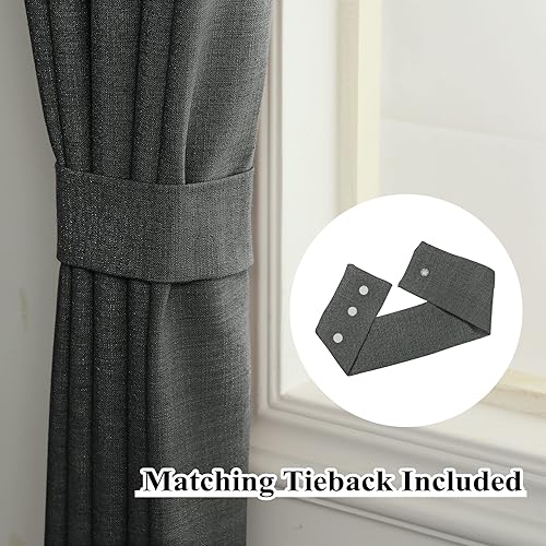 Miniatura 5 de Fcosie Cortinas opacas de 84 pulgadas de largo con textura de lino, con aislamiento térmico, con ojales en la parte superior con forro opaco blanco
