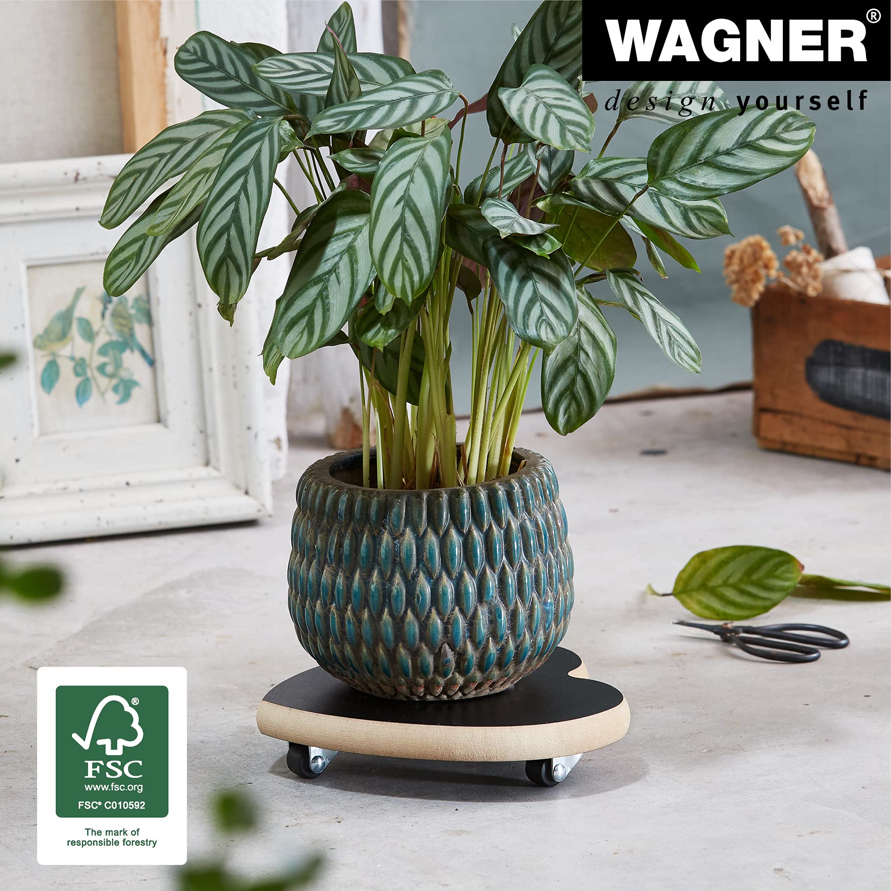 WAGNER Plant trolley BLACK HEART diameter 20 x 4 cm I Flower trolley for indoor use I MDF with black melamine-coating I Container trolley made of wood I Load capacity 100 kg I Made in EU - Image 2