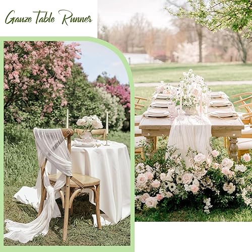 Miniatura 7 de Camino de mesa de estopilla blanca de 10 pies, rústico bohemio, tela de queso transparente, caminos de mesa de gasa de 120 pulgadas, decoraciones de