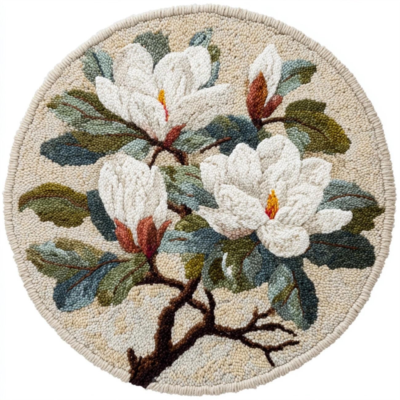 Kitquiver Round Rug Latch Hook Kit White Magnolia 60x60cm