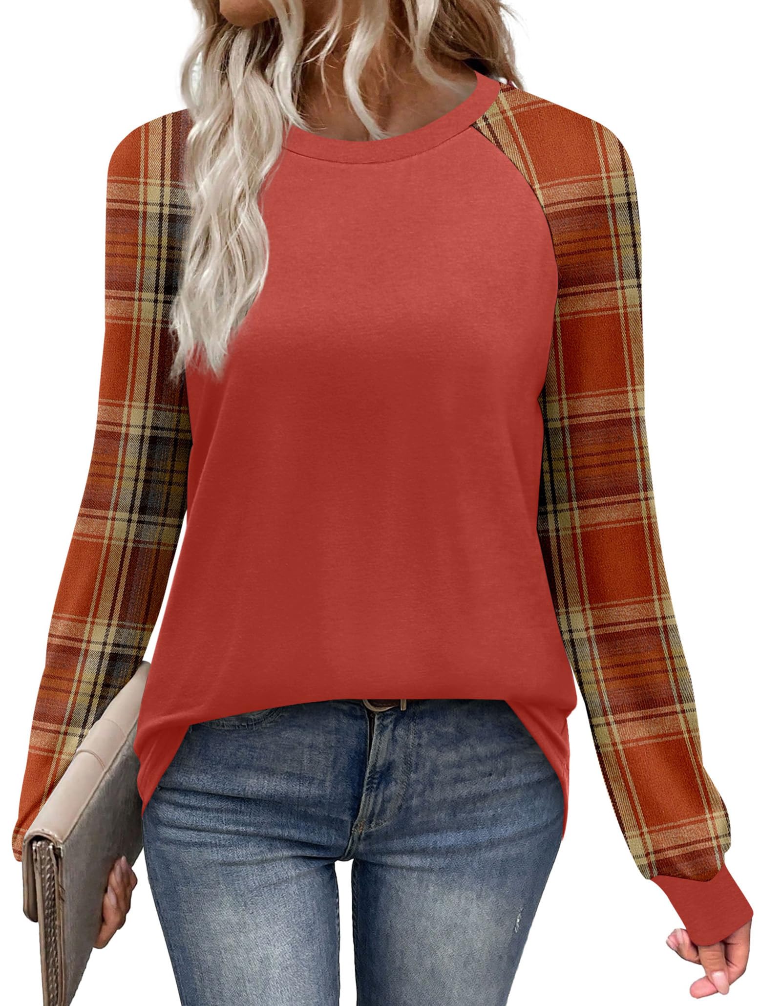 WIHOLL Long Sleeve Shirts for Women Color Block Raglan Tops Casual Crewneck Basic Tees Fall Clothes 2026 Fashion