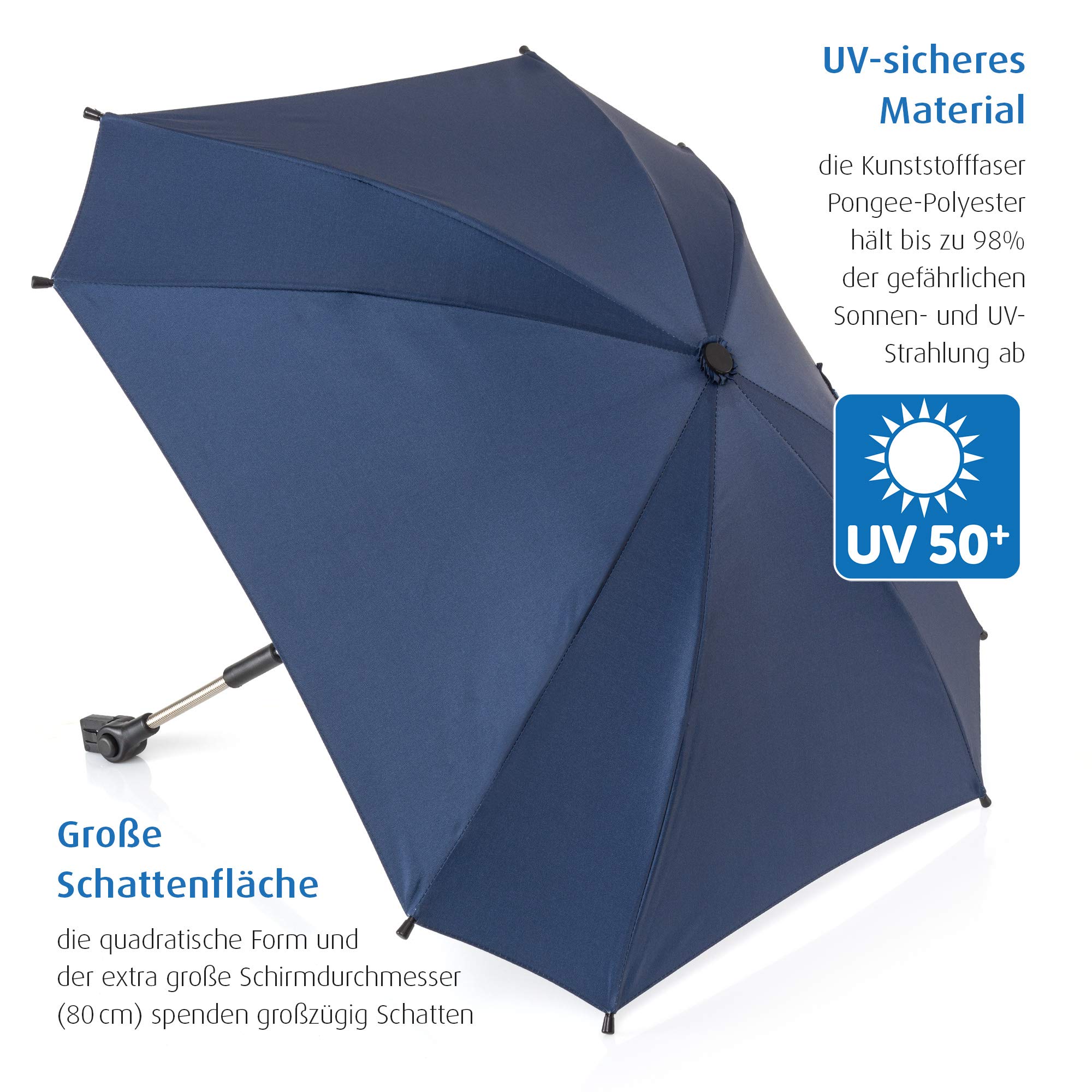 reer ShineSafe Sonnenschirm für Kinderwagen, universal nutzbar, dreh- und neigbar, blau