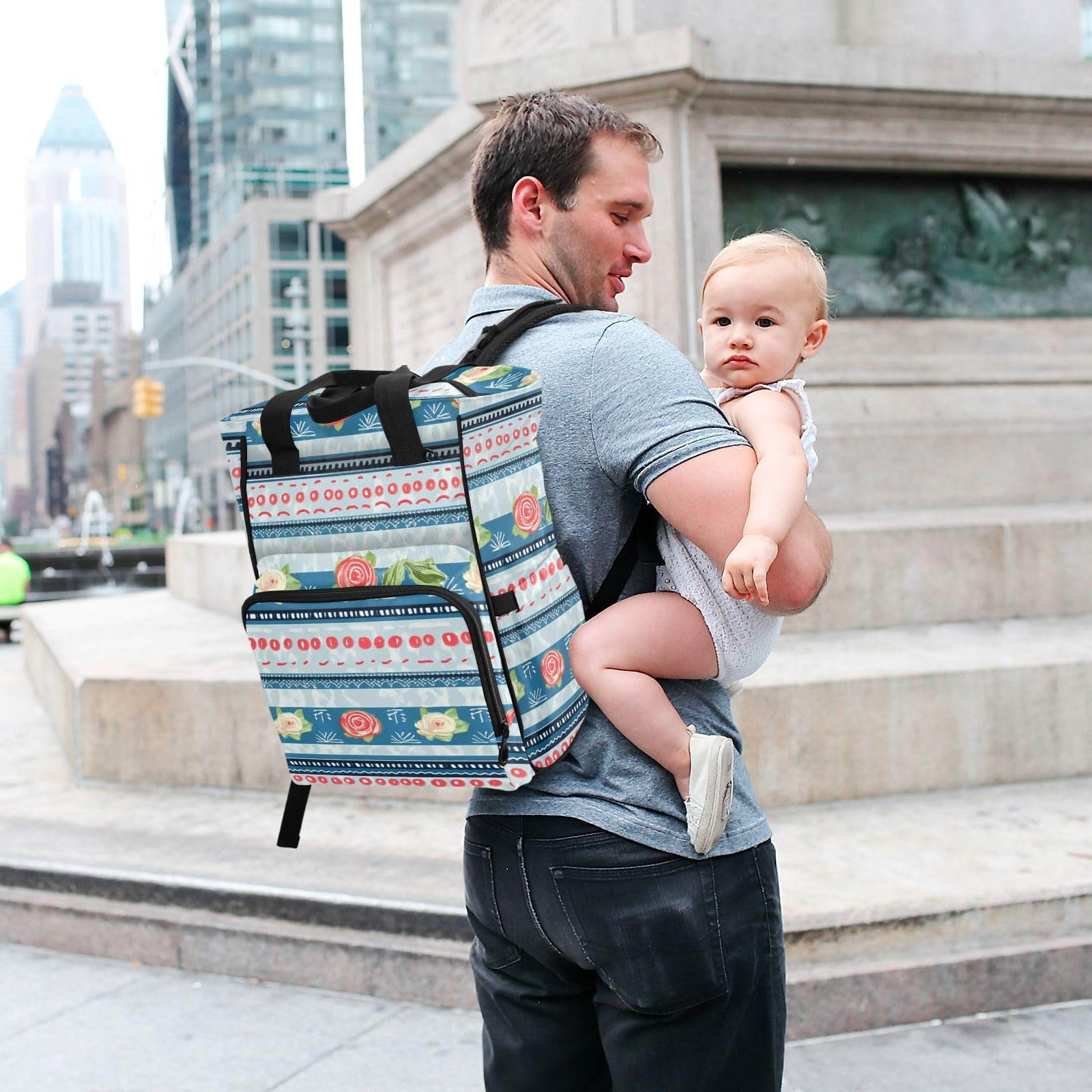 Baby Essentials torba na pieluchy retro róże krata niebieska