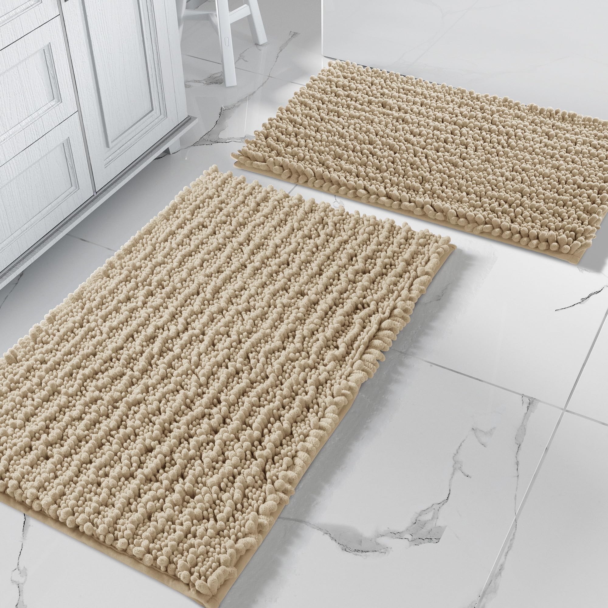 Yimobra Bathroom Rugs Sets 2 Piece - Quick Dry Extra Thick Luxury Chenille Bath Mat, Non Slip Super Absorbent for Tub Shower Sink, Machine Washable