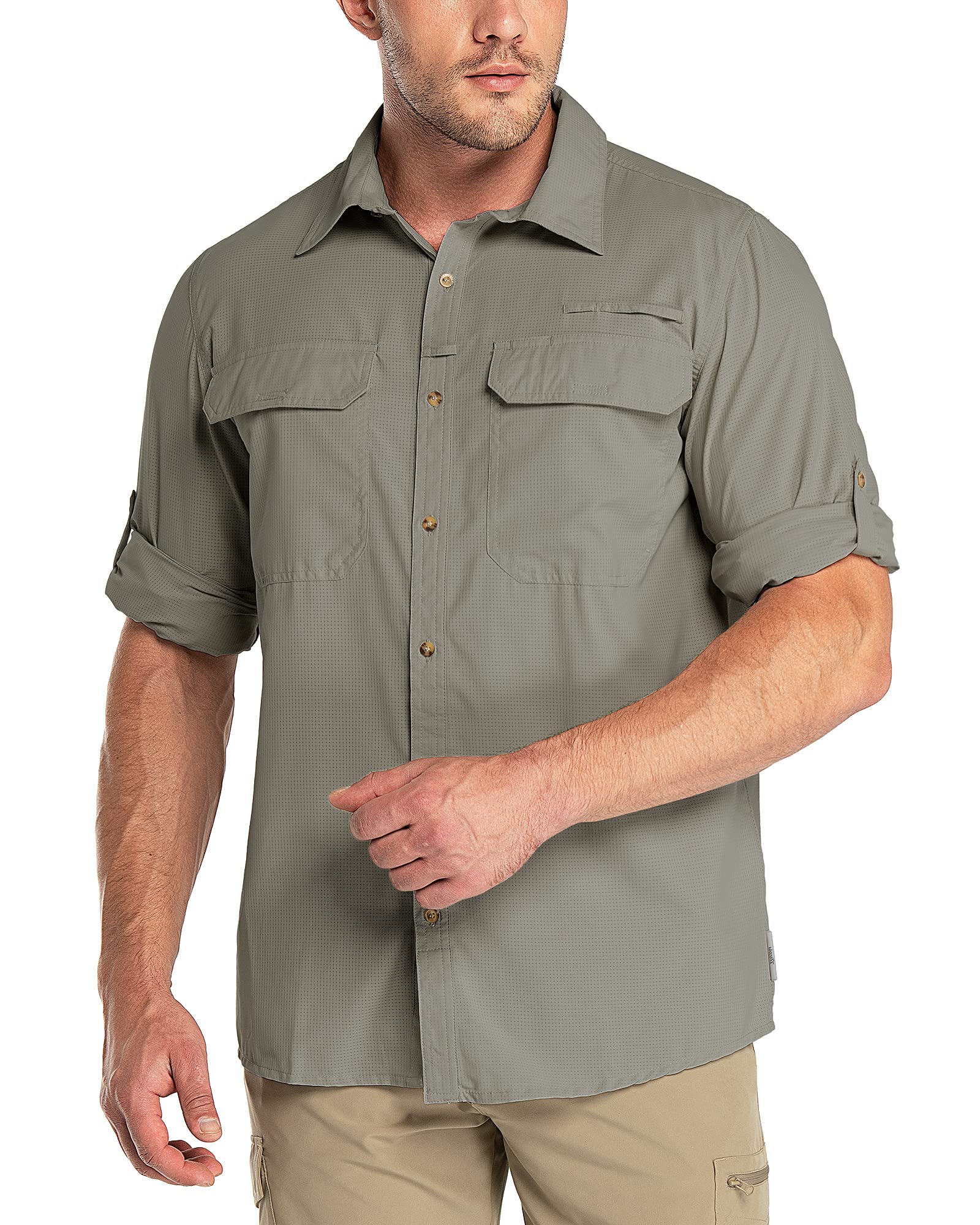 Outdoor Ventures Herren Langarm Funktionshemd Schnelltrocknend Atmungsaktiv mit Taschen für Wandern Camping Reisen