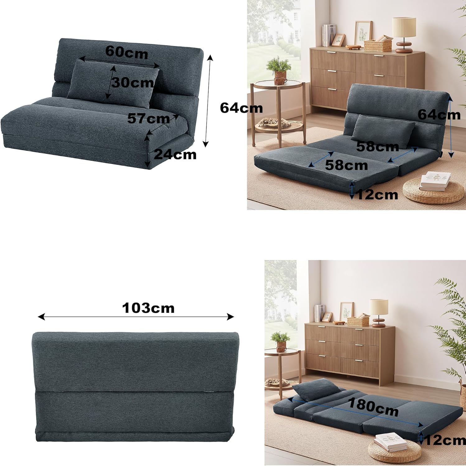 折りたたみ ソファベッド 座椅子 幅103cm 2人掛け ソファ