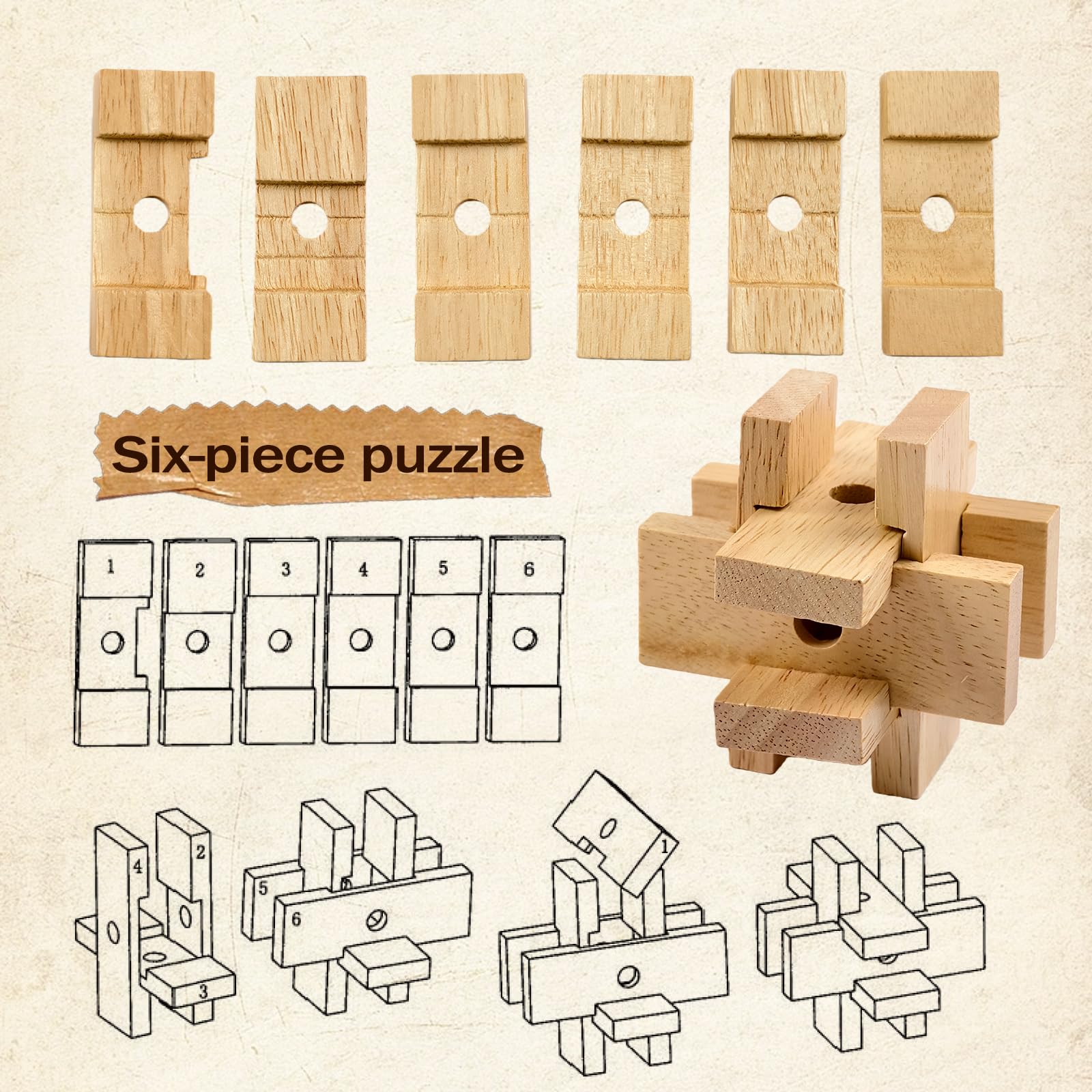 Casse-tête en bois 3D - Jeu de puzzle géométrique logique - Blocs éducatifs pour enfants et adultes