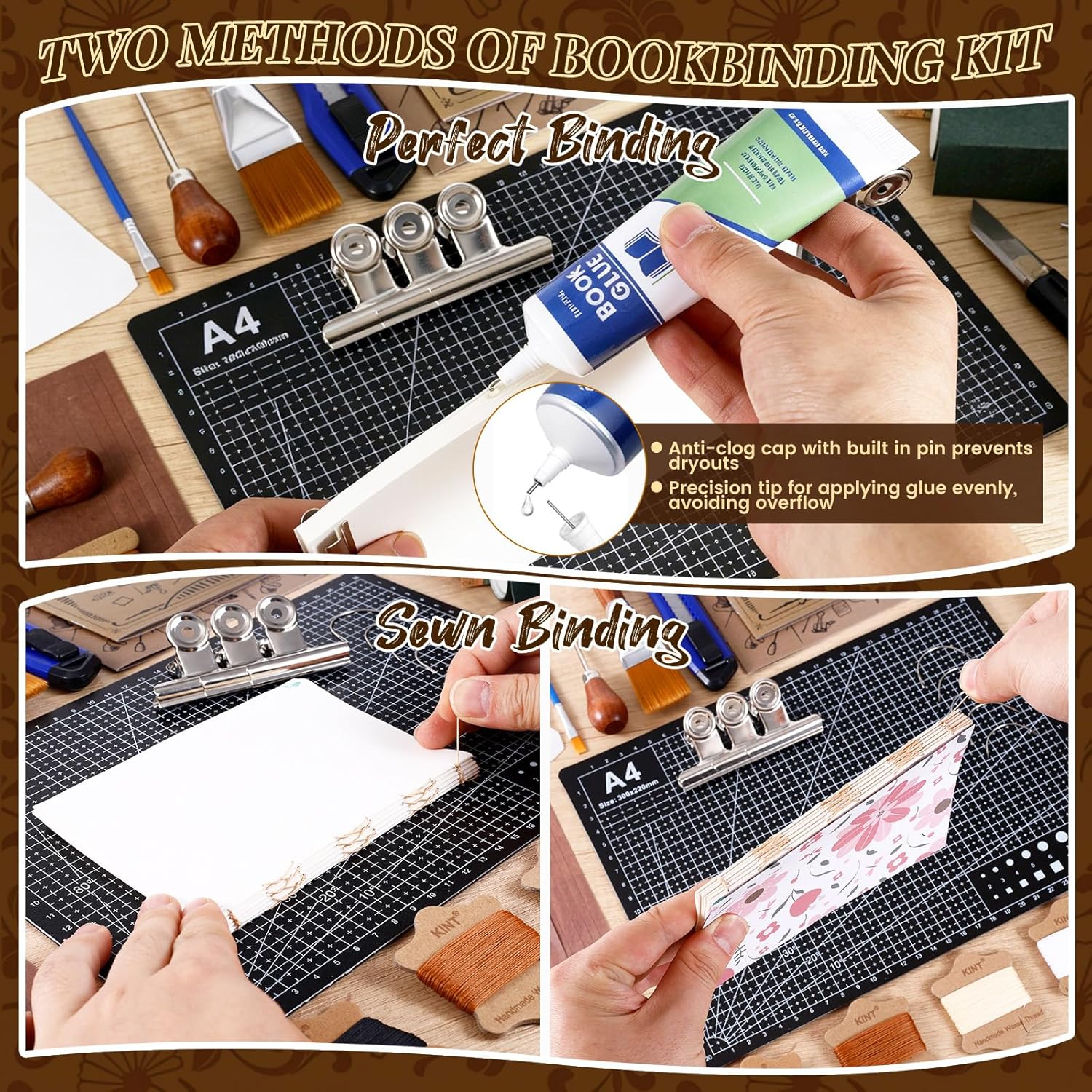 208 Pcs Book Binding Kits for Beginners,Complete Bookbinding Kit with Instructions and Video Tutorials,Bookbinding Supplies with Paper Books Cloth,Book Making Kit Tools Materials for DIY Crafts