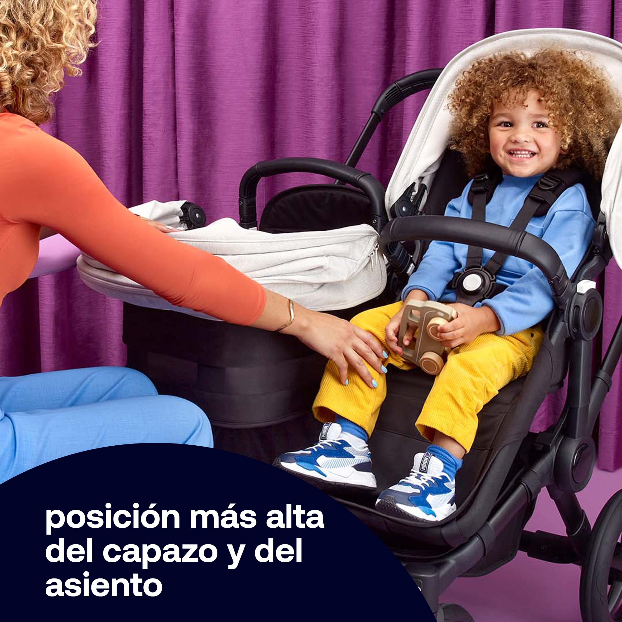 Bugaboo Juego de Extensión Donkey 5 Duo, Convierte tu Donkey 5 Mono en un carrito Duo, De Lado a Lado, Diseño Mejorado, Silla Reversible y Dirección a Una Mano, Midnight Black
