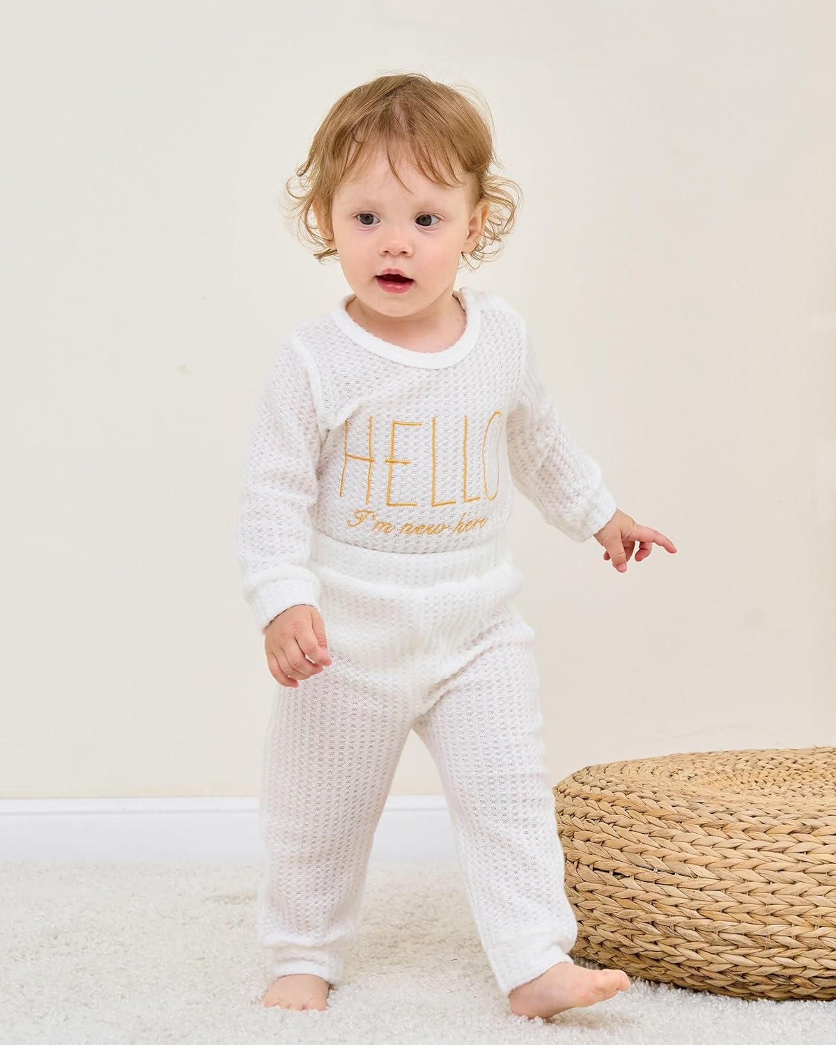 Renotemy Newborn Baby Boy Fall Clothes, Long Sleeve Letter Printed Rompers Plaid Pants Hat Outfits Clothing Set 0-18 Months - Image 3