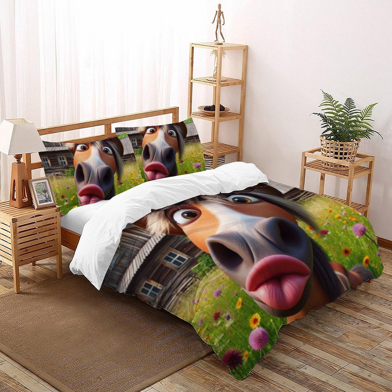 Housse de couette poney dessin animé Super King avec sa taie d'oreiller pour lit enfant
