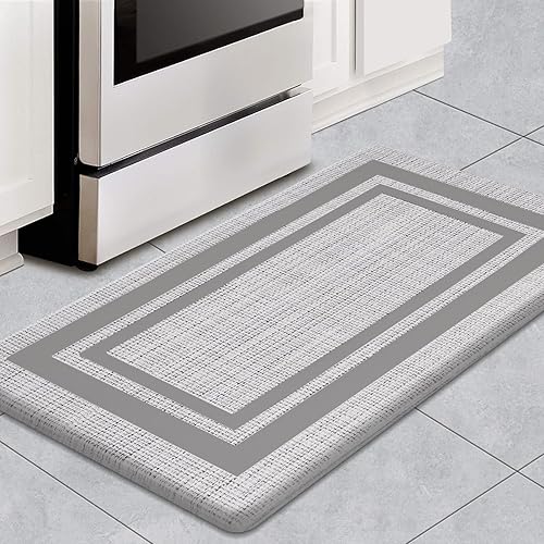 Anti Fatigue Kitchen Floor Mat, 1/2 Inch Thick Comfort Cushioned Standing Mat, Non Skid Kitchen Rugs and Mats Waterproof PVC Memory Kitchen Mats for Floor Sink Office Laundry,17.3"x29"