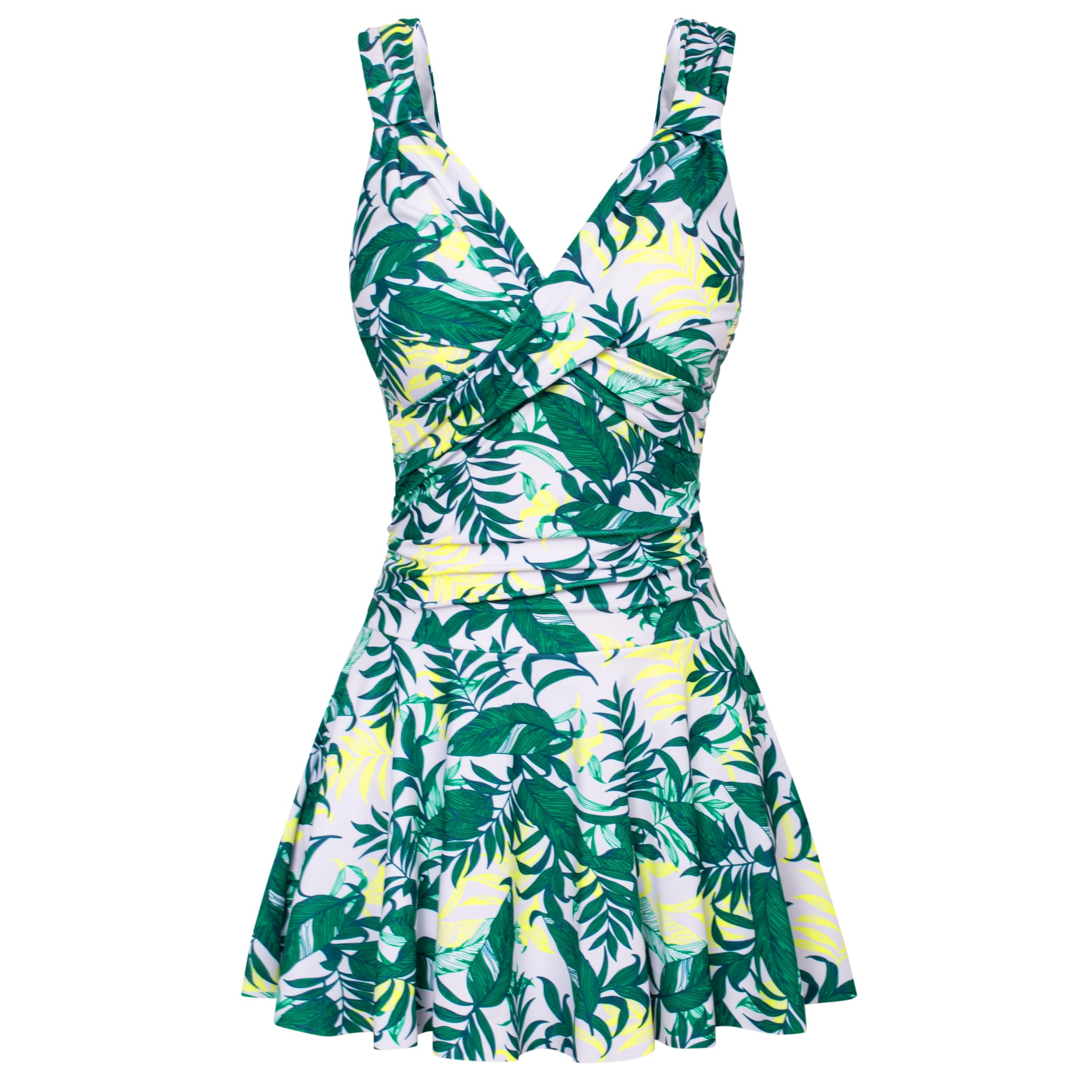 GRACE KARIN Women's One Piece Swimdress Tummy Control Bathing Suit V Neck Swimsuit Ruched Skirt Swimwear