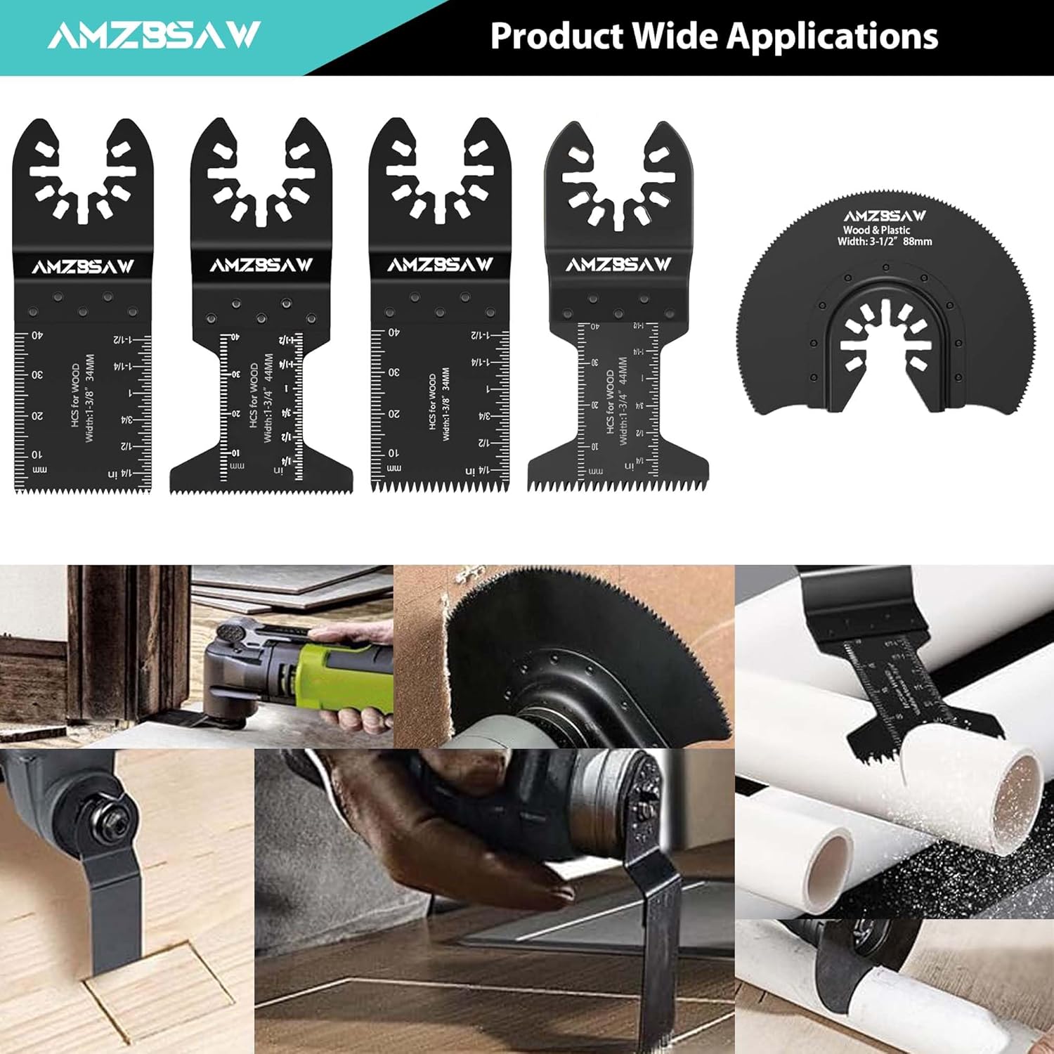 AMZBSAW 100 PCS Oscillating Tool Blades, 6 Types Saw Blades for Soft Metal Nails and Wood Plastic, Professional Multi Tool Blades Kits Fit Bosch Dewalt Ryobi Milwaukee