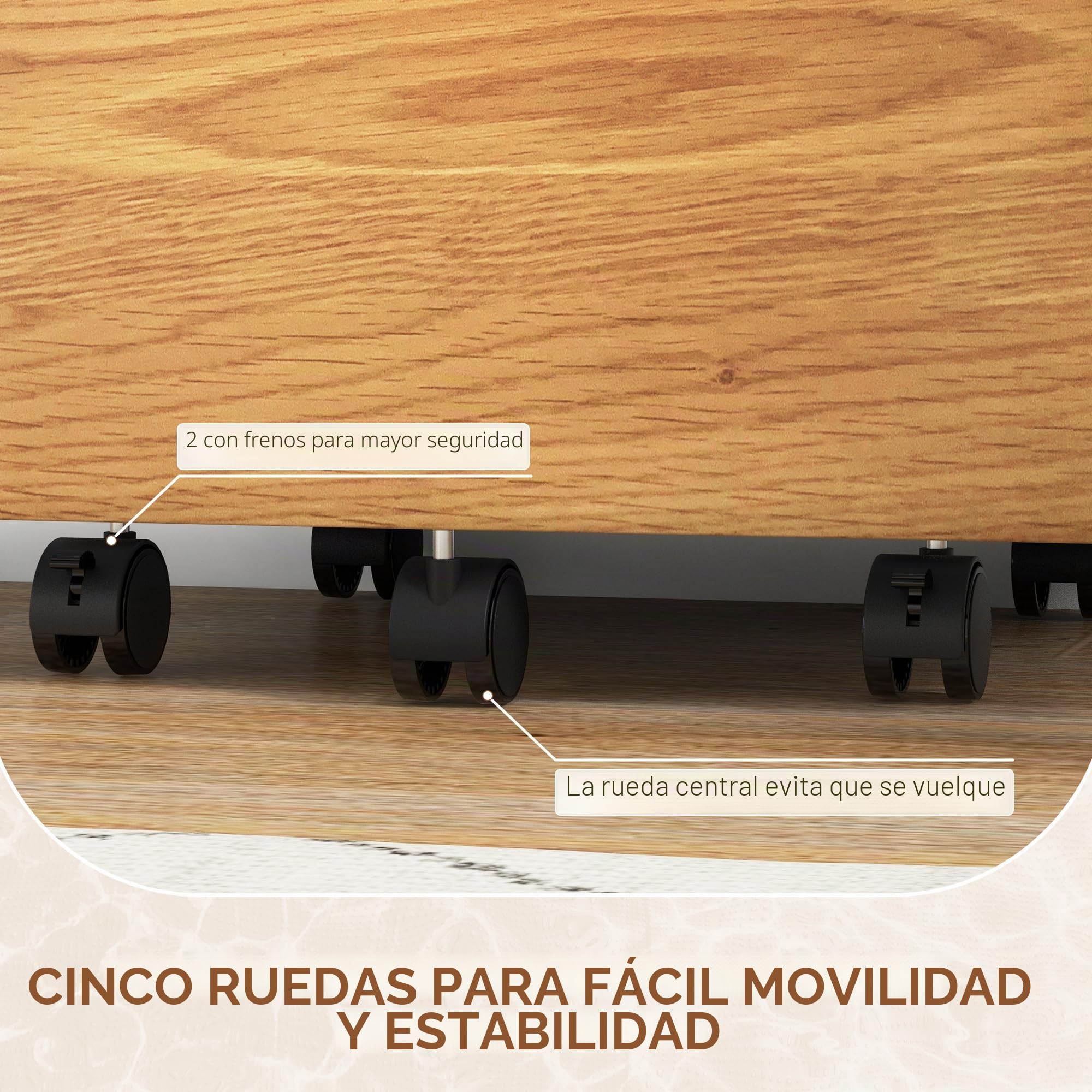 HOMCOM Cajonera de Oficina con Ruedas Mueble Archivador con 2 Cajones Barra Colgante para Carpetas A4 y Carta Cerradura en Cajón Inferior 42x40x60 cm Blanco y Natural