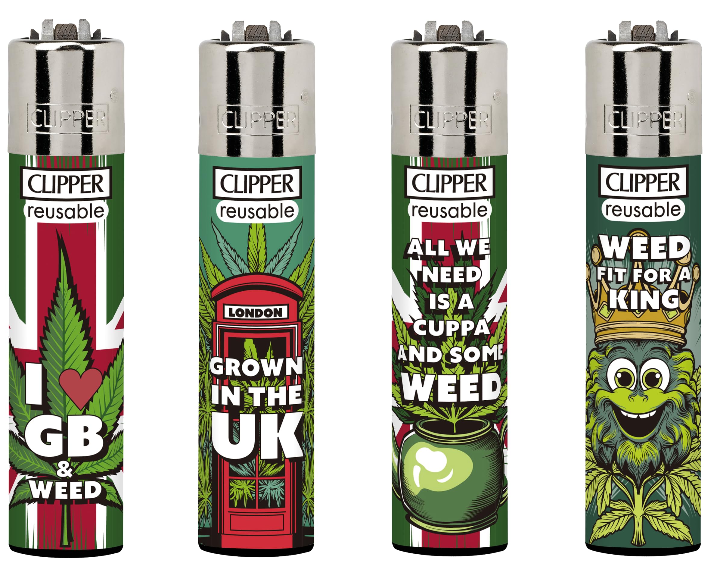 4 X CLIPPER LIGHTERS UK WEED