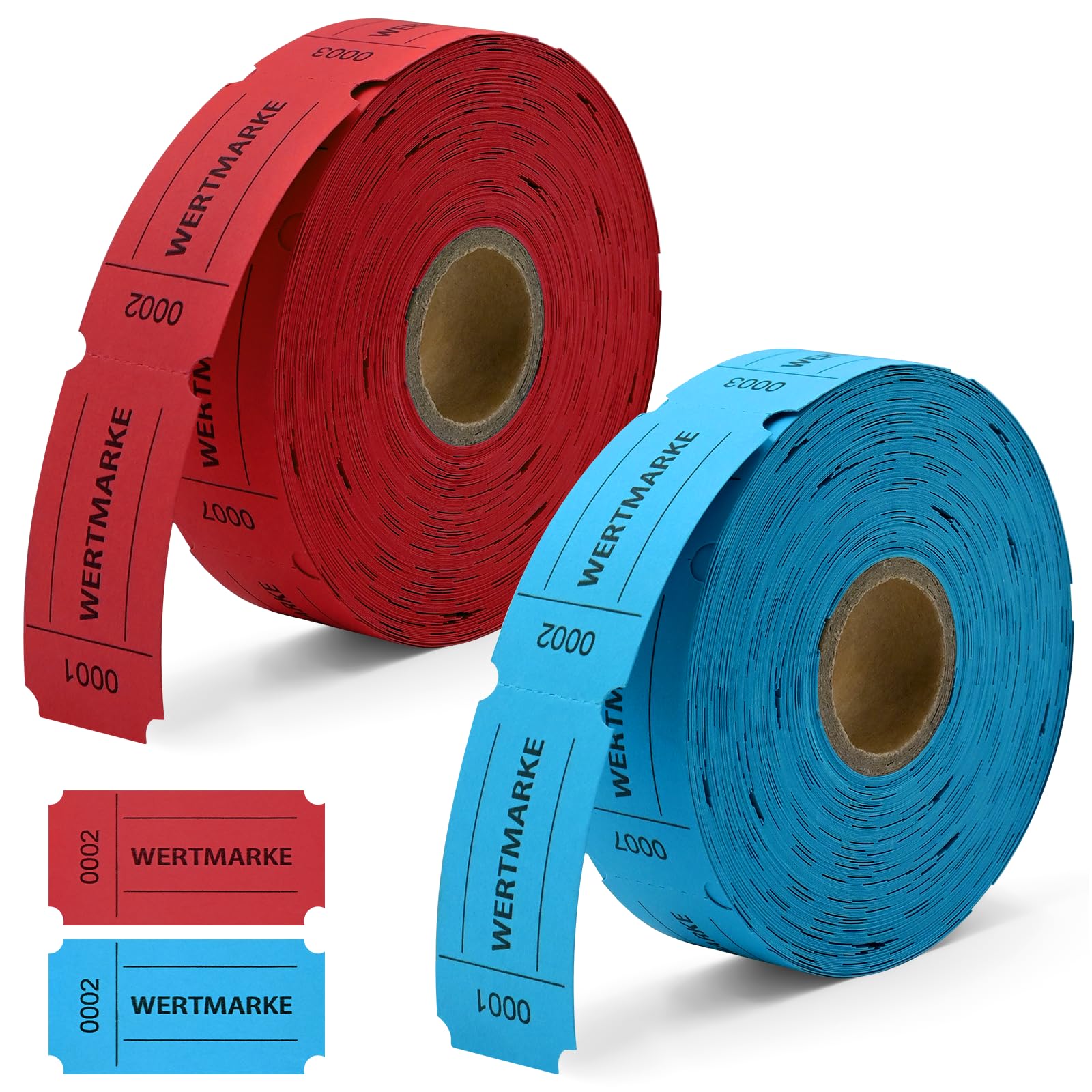 Ticket Tombola Numéroté 1000 Feuilles 50x50mm Déchirable Rouge Bleu